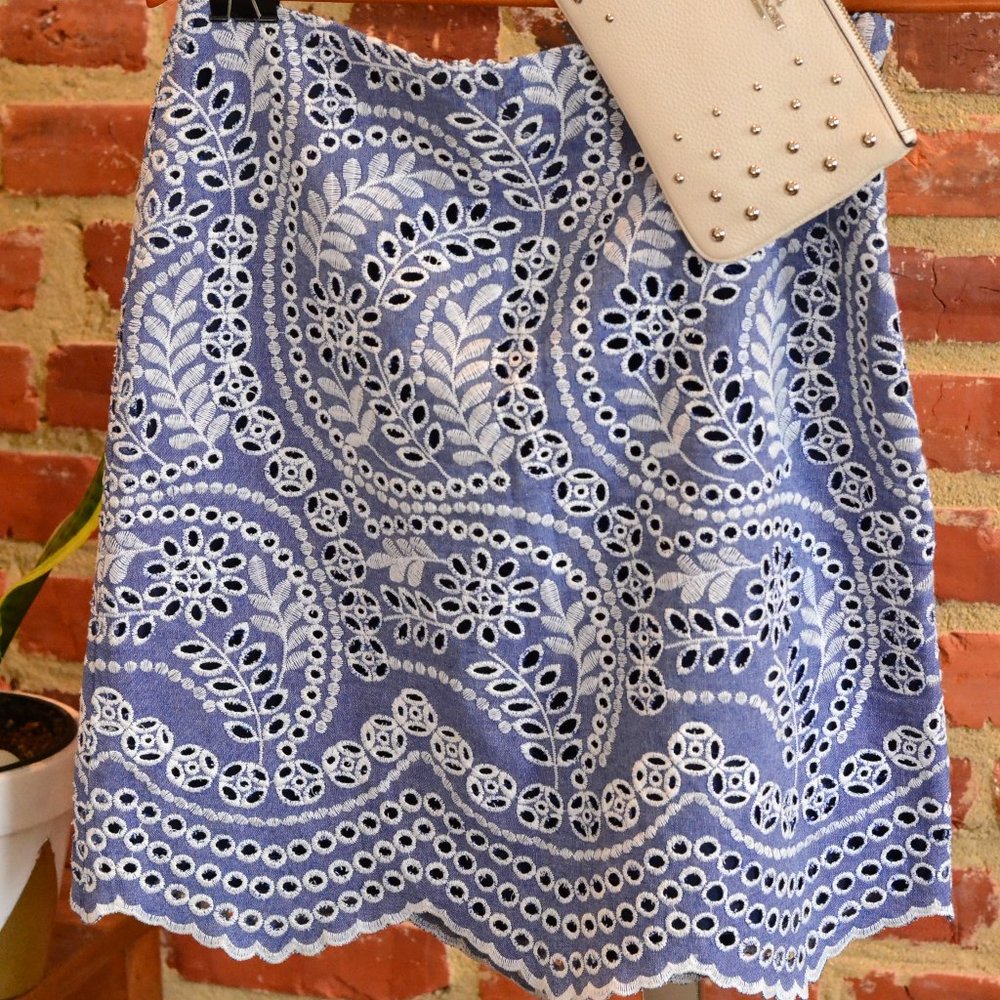Blue LOFT embroidered lace skirt